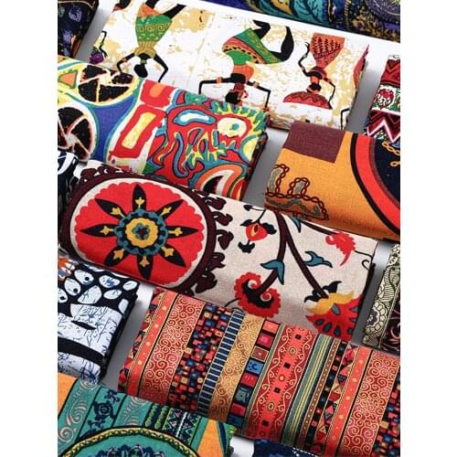 145cmx50cm Printing Cotton Linen Fabric Ethnic Style Tablecloth Bar Dining Table Fabric Retro Style Bohemian Coffee Table Fabric