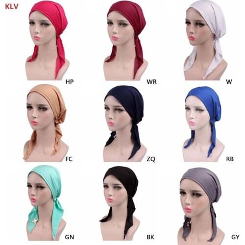 Womens Chemo Hat Turban Head Scarves Pre Tied Bandana Hair Cover Cap Solid Color