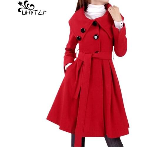 UHYTGF Plus size Woolen Coat Female SpringAutumn 2018 Harajuku High quality long Windbreaker Coats Fashion Casual Ladys Coat 380
