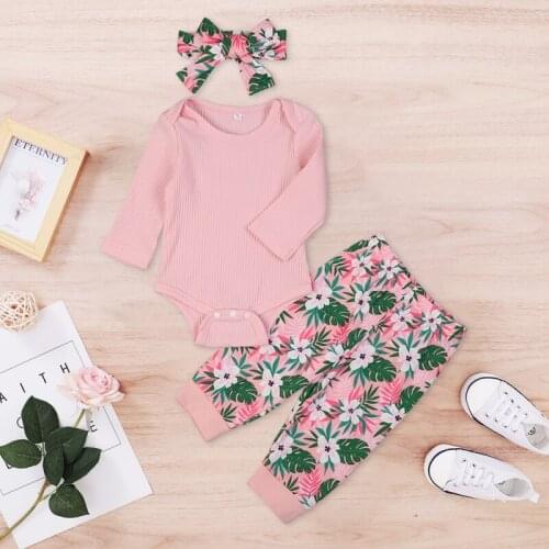 Spring Newborn Cute Baby Girl Instagramable Outfits Sets Autumn Babys Sets Long Sleeve Bodysuit+Rose Print Pants+Headband 0-24M