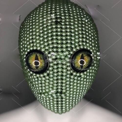 Green alion mask nightclub bar cosplay Gogo future tenology mask future show headgear women men stage headdress