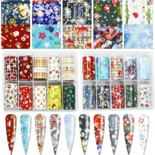 1box Christmas Nail Foils set Winter Snowflake Santa Claus Xmas Transfer Foil Paper Hot Stamping Foil Sticker Nail Decorations