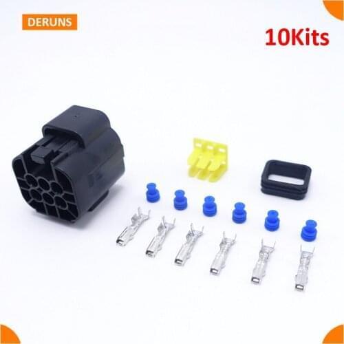 10 Kit New 6 Pin Way Amp Sealed Wire Female Connector Plug For Car Automotive