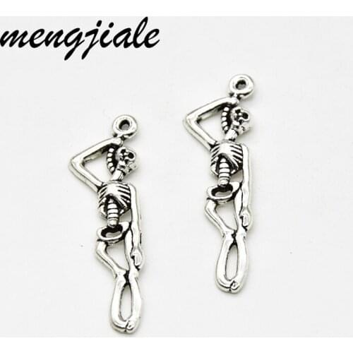 12pcs Halloween Series zinc alloy skull Charms fit Womens jewelry bracelet pendant accessory findings 42*12mm
