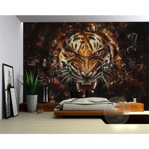 Beibehang Custom photo wall paper HD super three - dimensional oil painting Tigers murals wallpaper 3D living room wallpaper