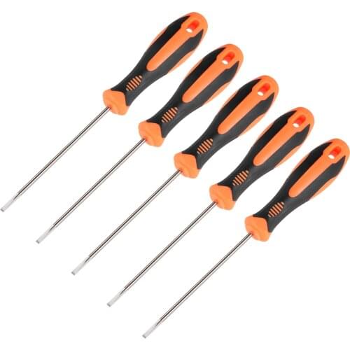 Uxcell 5 Pcs Slotted Magnetic Screwdriver CR-V Round Shaft Non Slip Black+Orange Handle