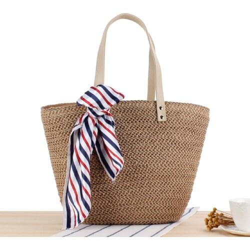 Aaby 2021 New Bohemian Straw Beach Bags For Women High Capacity Shoulder Bag With Scarves Female Tote Bags Women Brand