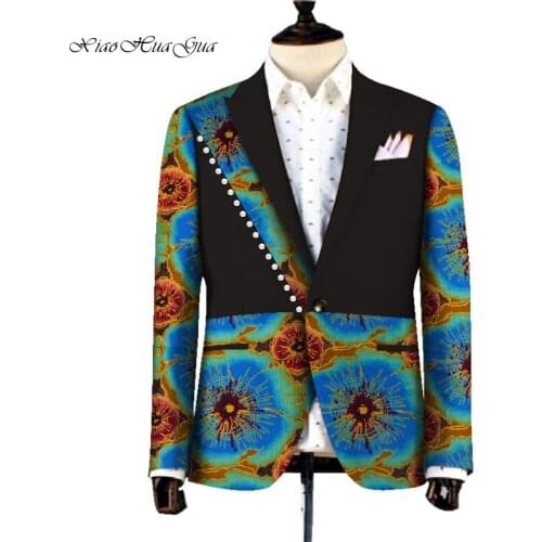 African Jacket For Men African Long Sleeve Top Mens African Clothing Dashiki African Print Patchwork Blazer Men Outfits WY753