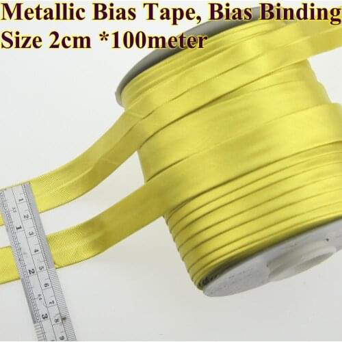 Free shipment -Metallic Bias Tape Golden color ,size: 20mm,2cm,3/4",$12 for 100m DIY sewing garment item,metallic bias binding