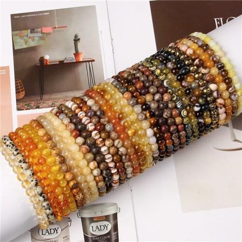 Yellow Mineral Chakra Stone Beads Bracelets Women 6 mm Dzi Agat Buddhism Tiger Eye Stretch Bracelet Men Simple Wrist Pulsera