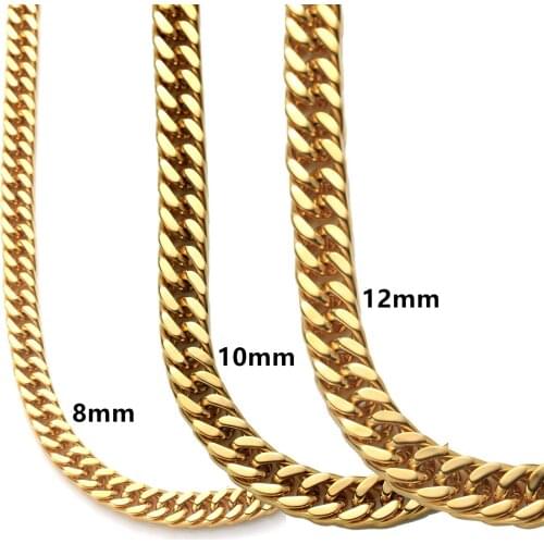 8/10/12/14mm Gold 316L Stainless Steel Curb Cuban Link Chain Necklace Trendy Choker Jewelry Gift For Cool Hip Hop Men Women