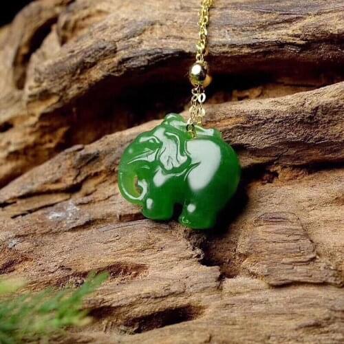 Jadery Real 18k Gold Choker Necklace Fashion Natural Green Jade Animal Elephant Pendants Necklace Fine Jewelry Black Friday 2019