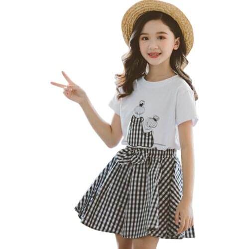 Kids Clothes Plaid Skirt + Tshirt Clothes For Girls 2021 Newest Girls Tracksuit Summer Childrens Clothing