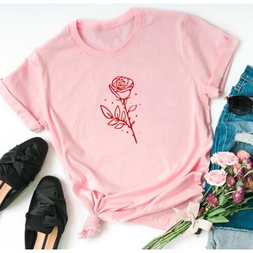 Rose Flower print cotton t Shirt Feminist Shirt Graphic Tees summer casual tops candy colors plus size