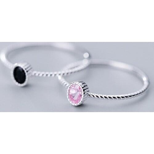 Real 925 Sterling Silver Rings for Women Natural Black/Pink Color Jewelry Unique Temperament Finger Wedding Rings