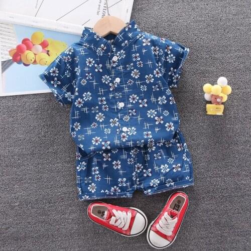 Flowers Boys Sets Summer Casual Beach Vacation Toddler Kids Shirt + Shorts Fashion Hawaii Holiday Kids Outfit Childrens Clothes