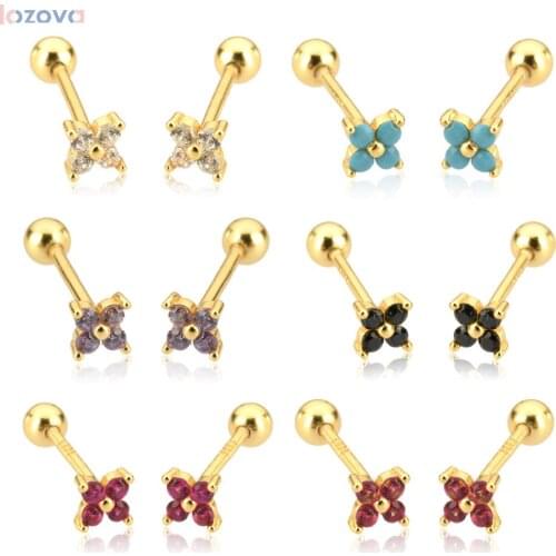 Lozoya 925 Sterling Fine Jewelry Silver Clear Four Zircon Piercing Clips Women Tiny Colorful Rock Punk Jewelry Gift Pendiente