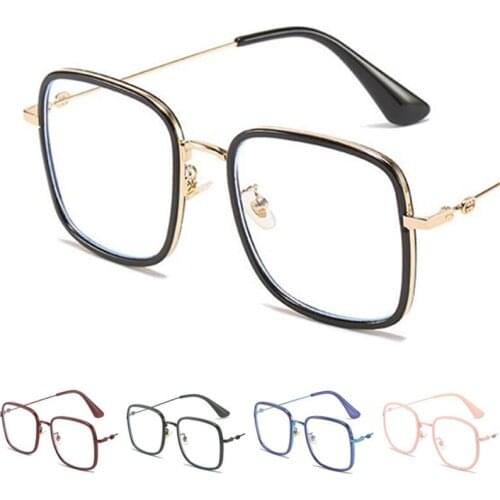 Fashion Anti-Blue Glasses Women Retro Square Optical Eyewear Spectacles Alloy Oversize Frame Eyeglasses