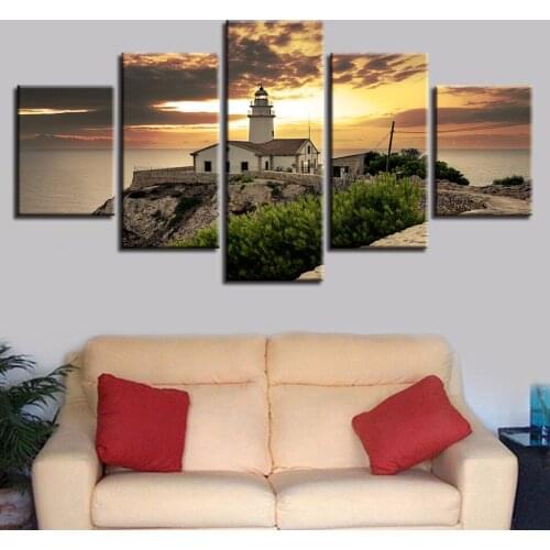 Modular Art Pictures Framework 5 Pieces House Path Sunset Seascape Canvas Painting Decor For Home Living Room Wall Modern Prints