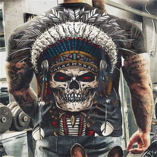 2021 Summer New Skull Print Mens T-shirt Casual Oversized Short Sleeve Clothes Street Hip Hop Gothic 3d Printed Top T-shirt
