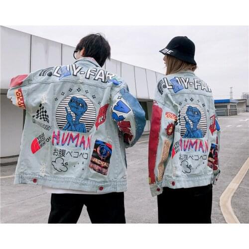 2021 Jacket Denim Fashion Loose Real Shot For Men And Women Full Printing Holes Cool With Letters Free Shipping