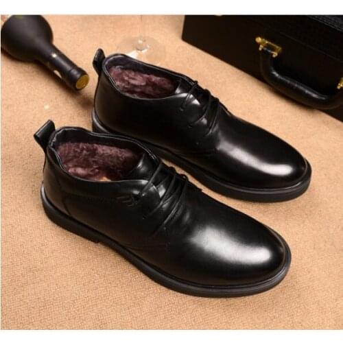 Autumn Winter mens Plus velvet keep warm Martin boots mens Breathable high-top boots Genuine leather lace-up dress shoes