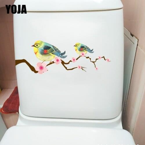 YOJA 22.6X8.4CM Bird On Plum Branch Lovely Cartoon Wall Sticker Decal Classic Toilet WC Decoration T1-1416