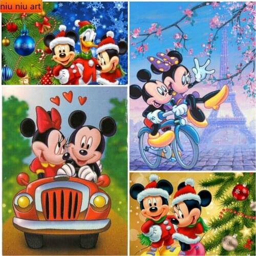 Disney Full Diamond Paintings Cartoon Mickey Mouse Rides with Minnie DIY Diamond Embroidery Painting Decoration Gift