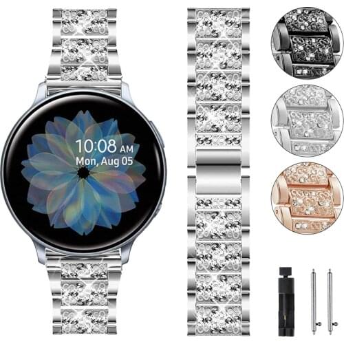 20 22mm Women Diamond Strap for Samsung Galaxy Watch 3 41/45mm Band for Galaxy 42/46mm Active 2 Watch Gear Bracelet Metal Belt
