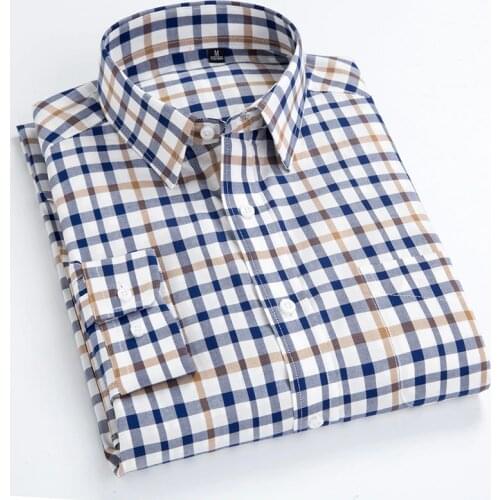 Checkered Shirts For Men Pure Cotton Long Sleeve button Collar business Mens Casual Plaid Shirt 14colors Overshirt male tops