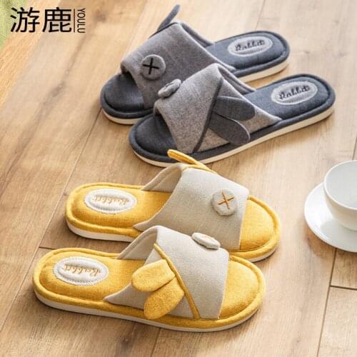 New Cartoon Rabbit Linen Slippers Fashion Couples Indoor Hemp Women Shoes Soft Flexible Ladies Sandals Zapatos De Mujer