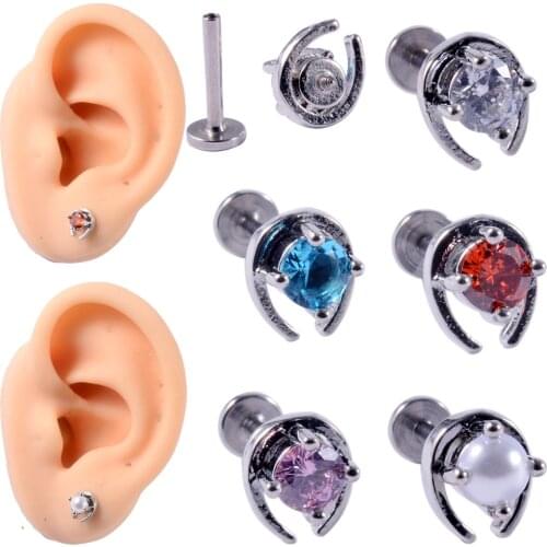 5PCS/Lot CZ Gem Ear Tragus Helix Cartilage 361L Surgical Steel Crystal Ear Lobe Stud Labret Bar Ring Body Piercing earring