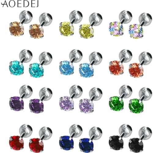 AOEDEJ 24pcs/lot Stainless Steel Stud Earrings for Women Round Crystal Stud Earrings Zircon Baby Kids Earrings Pendientes Mujer