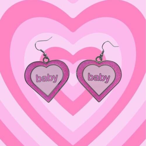 Love pink letter Moon Earrings contrast color with sweet small fresh Earrings simple trendy personalized Earrings