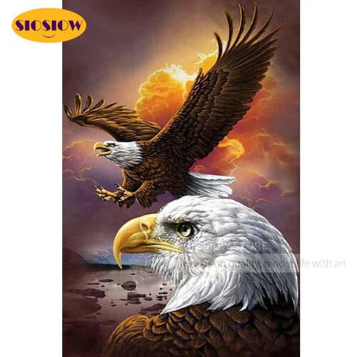 SIOSIOW 5D DIY Full Square Diamond Painting Animals Cross Stitch Diamond Embroidery Eagle Bead Picture Kits Wall Decoration Home