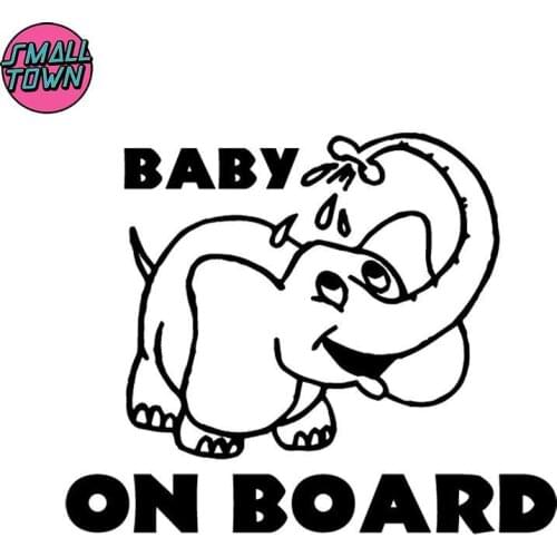 Small Town 16.3X13.3CM Cartoon Elephant Funny Car Whole Body Decoration BABY ON BOARD Warning Sticker Decals C25-0214