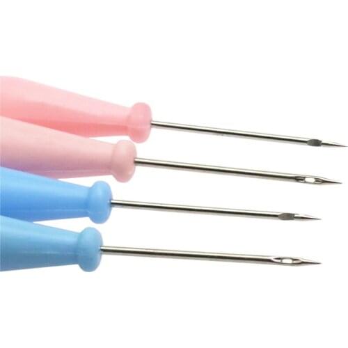 5PCS Steel Stitcher Sewing Awl Tools Shoes Bags Hole Hook DIY Handmade Leather Tool Plastic Handle Cone Needle Repair Needles