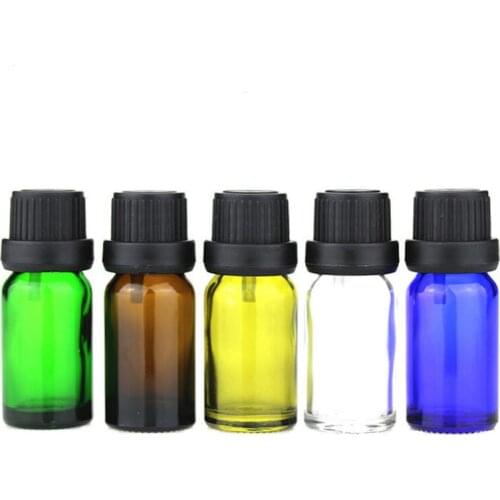 10ml 5 color Glass Essential Oil Bottle cap Clear Glass Vials Blue Glass bottle Green oil bottle 500pcs