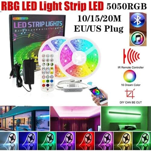 12V LED Light 5050 Bluetooth RGB LED Strip Light 10/15/20M Flexible Backlight Lamp Tape Wtih 24 Key Remote Control Lighting