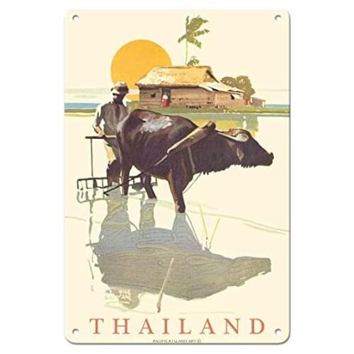 Thailand - SS Malolo Menu Cover - Matson Navigation Company by Maurice Logan c.1928 Metal Tin Sign