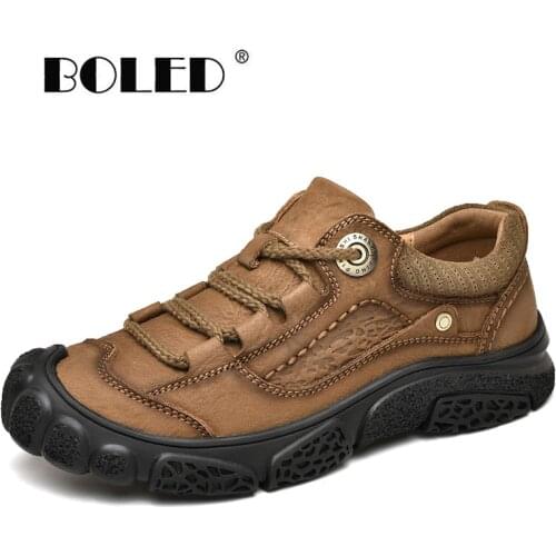 Top Quality Natural Leather Shoes Men Large Sizes Lace Up Men Casual Shoes Comfortable Outdoor Flats Shoes