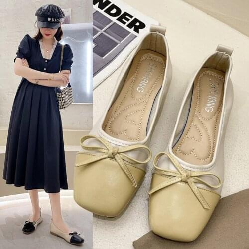 Womens Work Shoes Square Toe Peas Shoes Bow Tassel Suede Shallow Slip on Soft Flats Moccasin Loafers Low Top Flat Heel Shoes