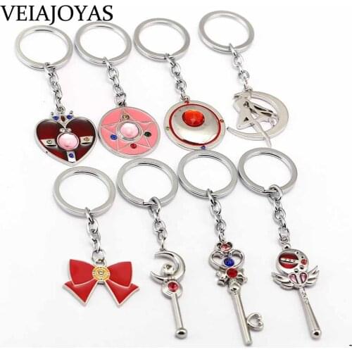 Sailor Moon Keychains Anime Cosplay Staff Weapon Metal KeyChain Pendant Charms Car KeyRing Girls Gifts Chaveiro Jewelry Souvenir