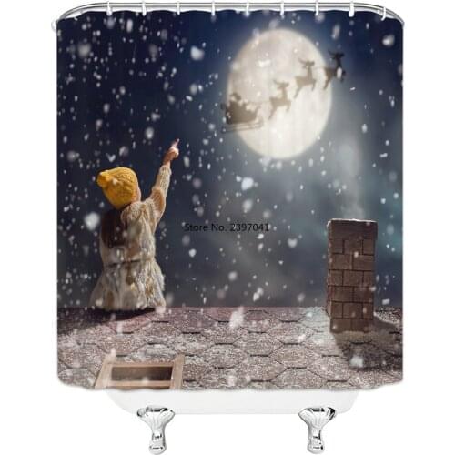 Merry Christmas Printed 3d Bath Curtains Snowman Santa Claus Elk Bathroom Waterproof Shower Curtain with Hooks Bath Screen