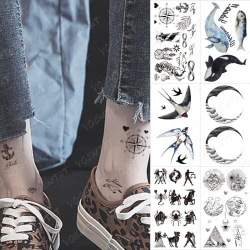 Waterproof Temporary Tattoo Sticker Compass Anchor Letter Dolphin Moon Flash Small Size Tatoo 3D Child Kid Body Art Fake Tatto