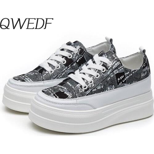 2019 Women Autumn Lace Up Flat Platform Shoes Round Toe Med Heel Height Increasing Shoes Flat Heel Elevator Platform Heels Z5-47