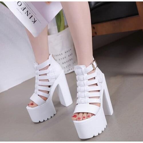 European and American White Nightclub DJ Bar DS Performance Shoes 16cm Thick Heel Super High Platform Platform Womens Sandals