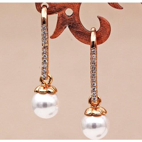 Trendy Gold Plated Copper Simulated-Pearl Drop Earrings For Women Fashion Jewelry Birthday Wedding Anniversary Gift