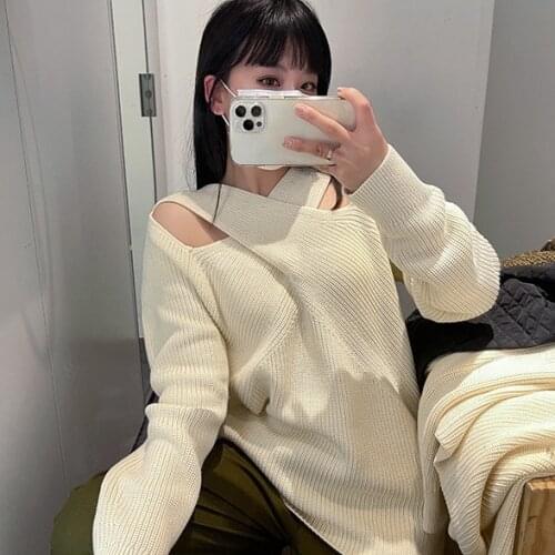 2020 Fall/Winter Womens Cross Hollow Knit Pullover Sweater