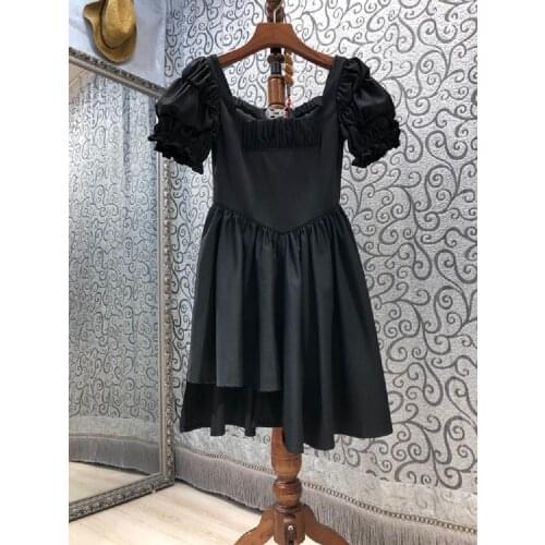 High Quality Black Dress 2021 Summer Women Sexy Square Collar Short Sleeve Sexy Asymmetrical Party Casual Gown Dress Club Wear